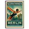 ambiance Berlin affiche Swimming teintes marron vert 50x70 30x40 idéal espace œuvre captivante style encadré