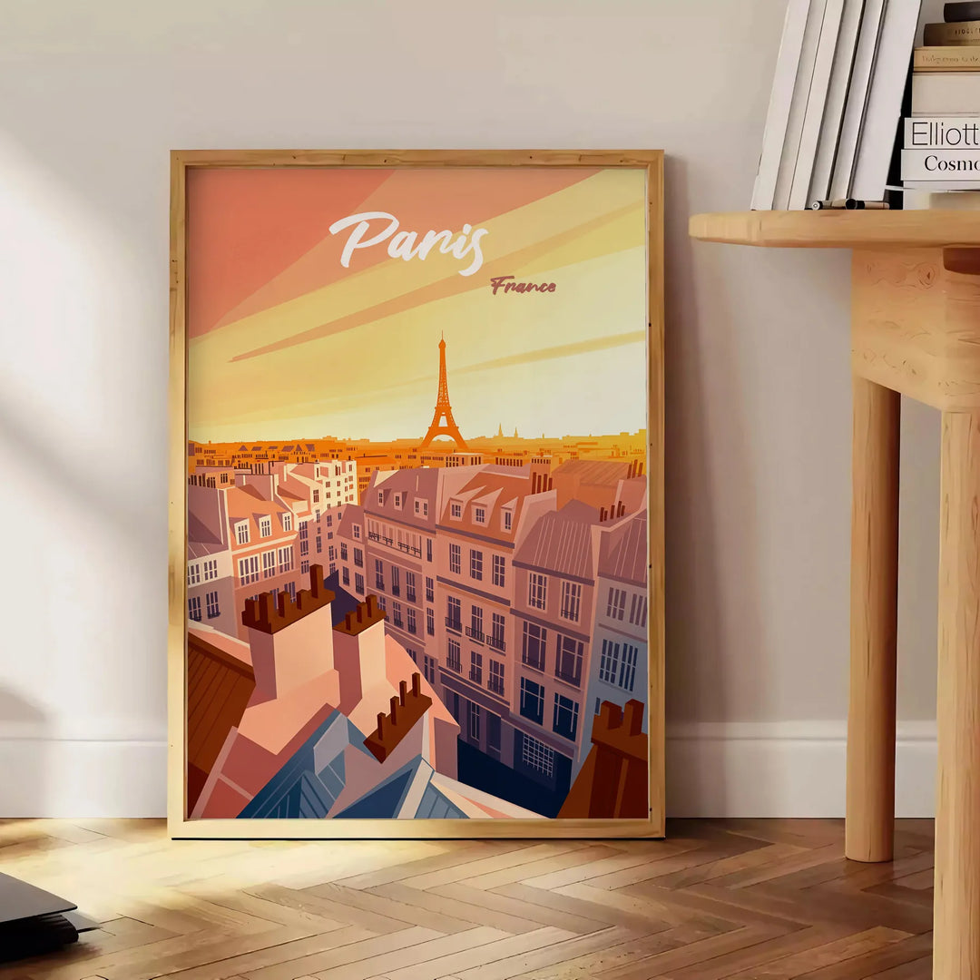 Illustrazione minimalista dello skyline di Parigi con la Torre Eiffel in verde e bianco