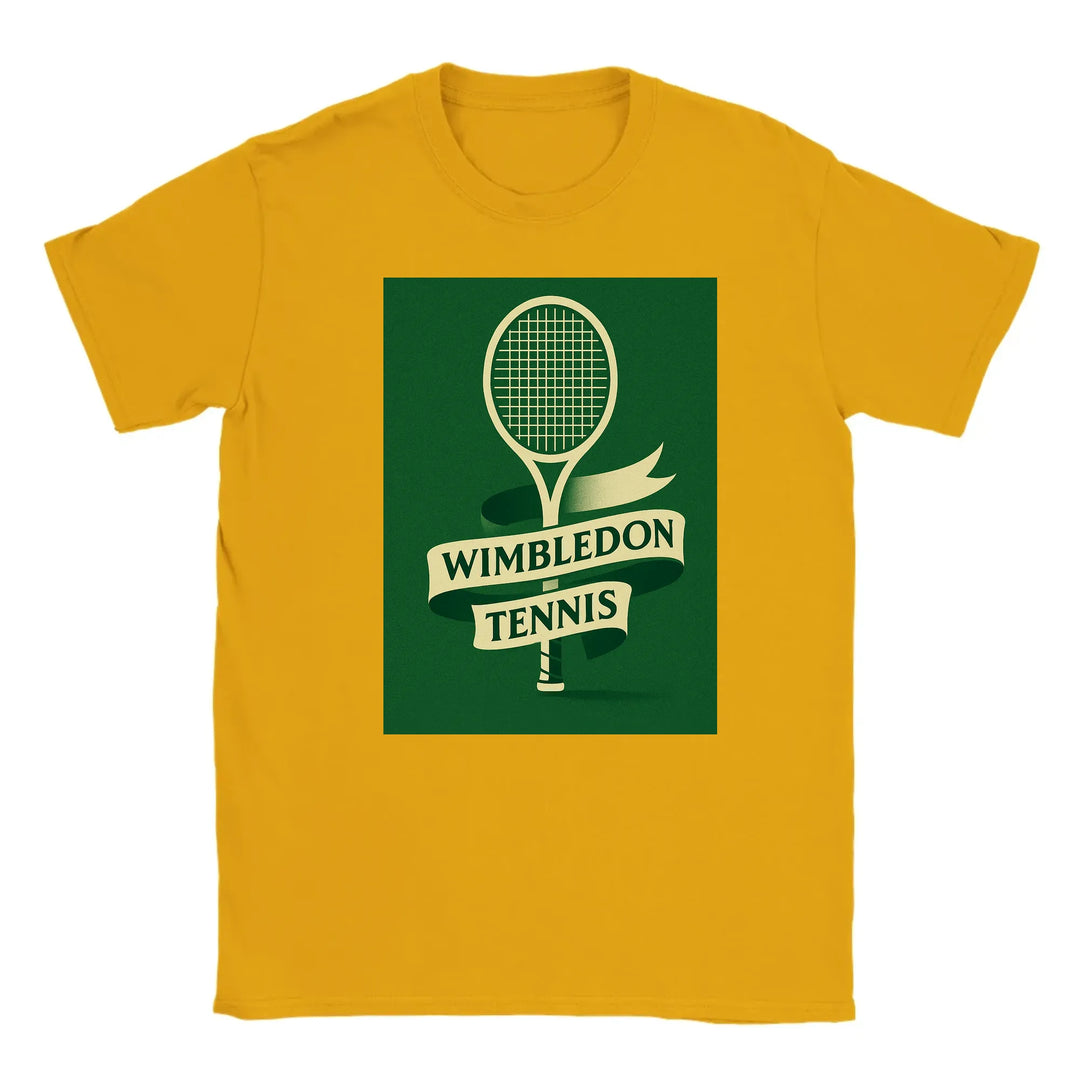 T-shirt featuring a graphic of a tennis racket and Wimbledon logo