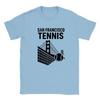 T-shirt featuring a graphic of San Francisco's iconic skyline with tennis elements