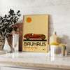 Geometric Bauhaus car design in red, brown, and green colors
