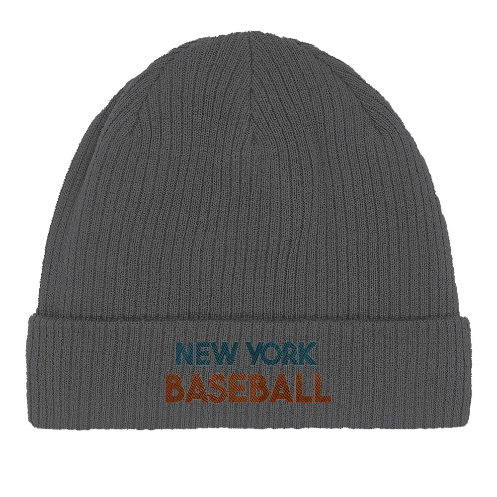 Embroidered beanie featuring a New York baseball graphic design