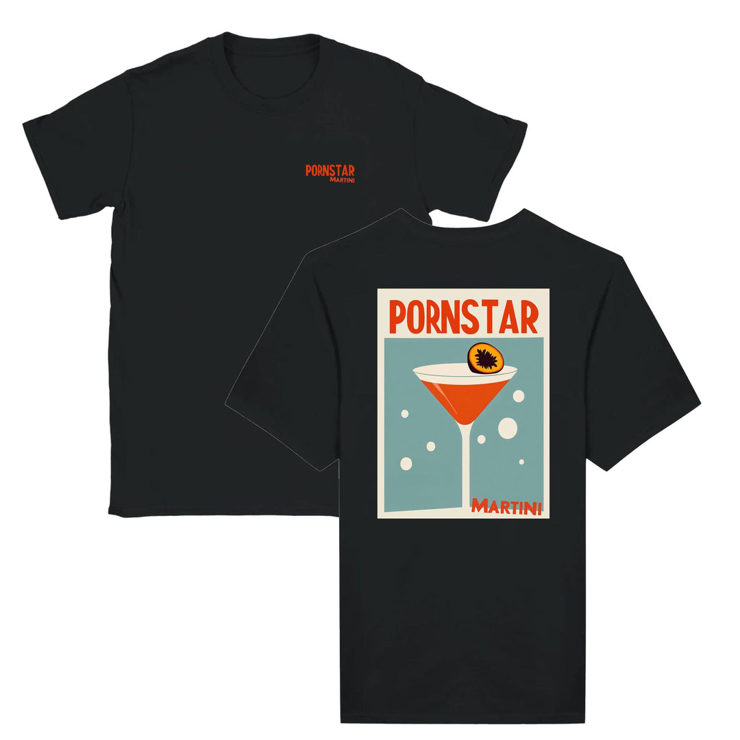 T-shirt featuring a graphic of a Pornstar Martini cocktail