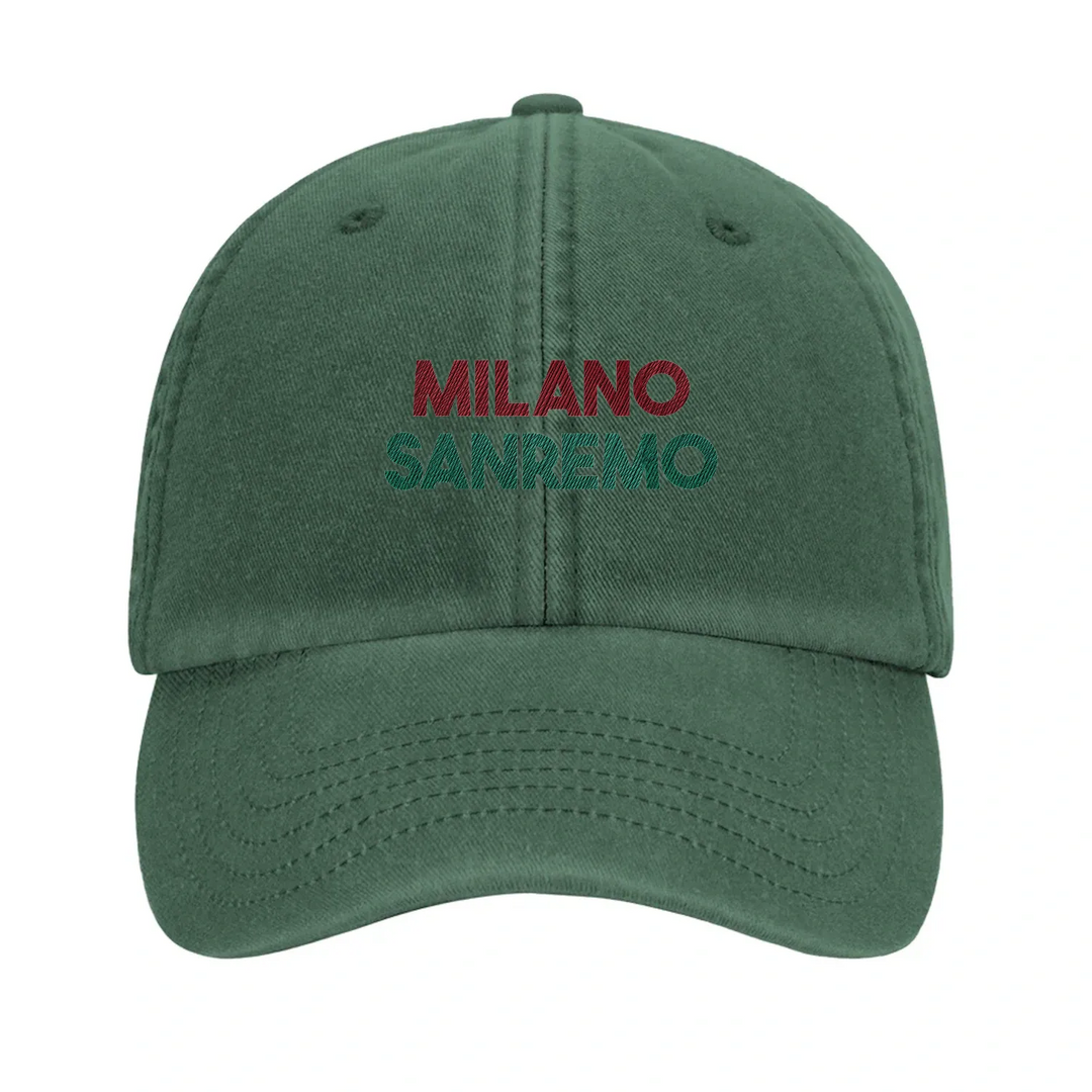 Broderad keps med Milano Sanremo-logotyp i vintage-stil