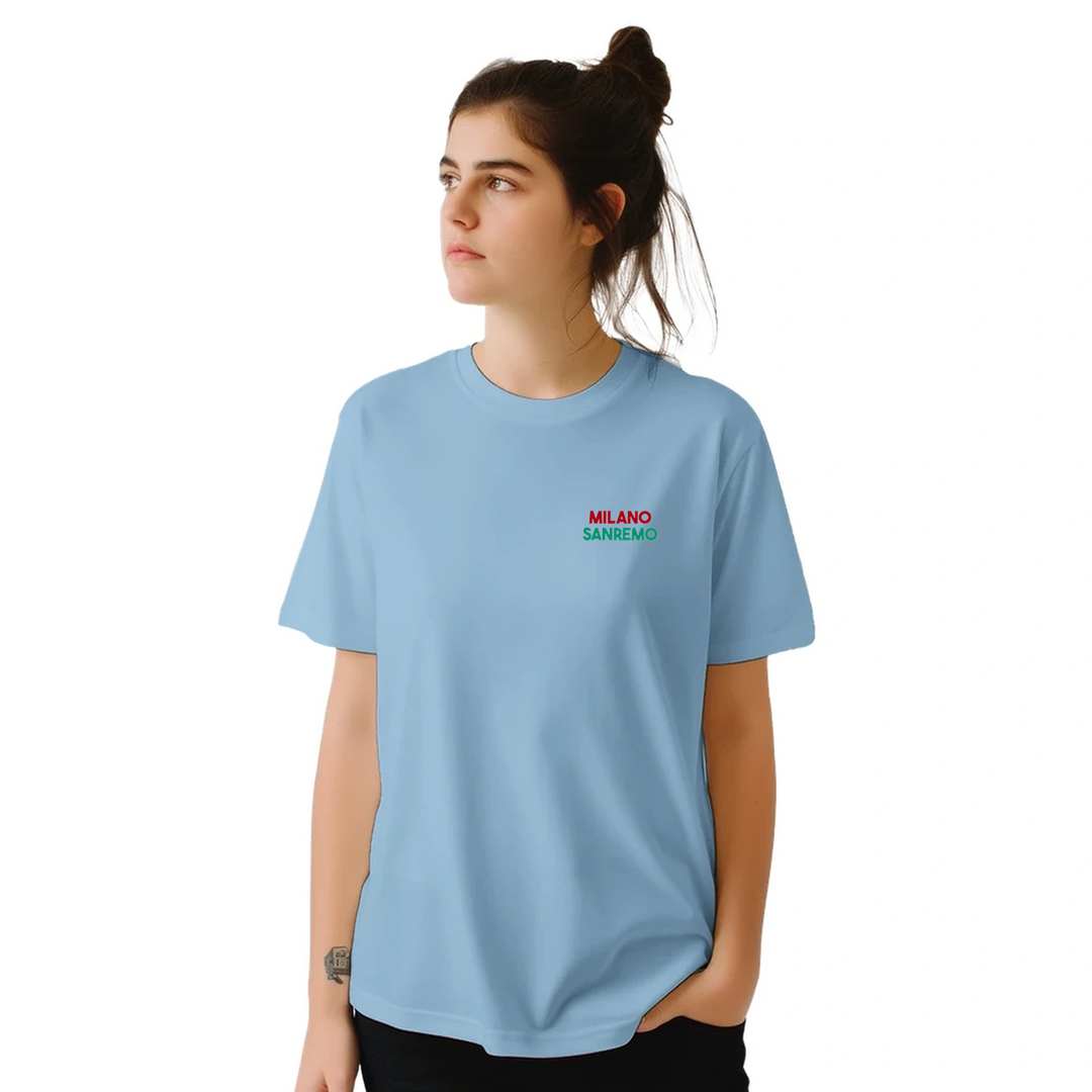 T-shirt featuring a graphic of the Milano–Sanremo cycling race