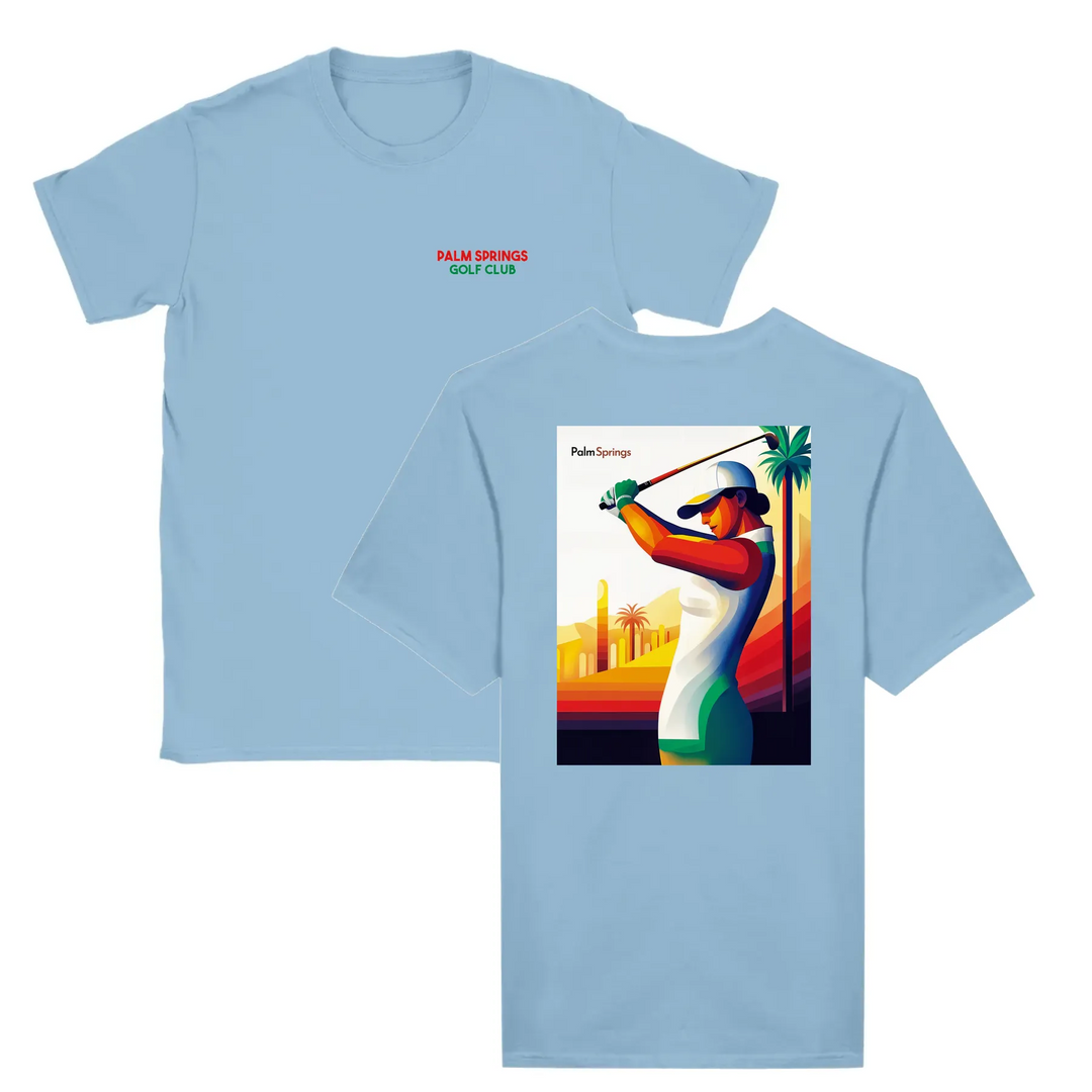T-shirt featuring a graphic of a golf scene in Palm Springs