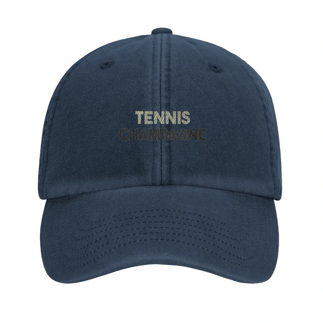 Embroidered cap featuring a vintage tennis champagne design