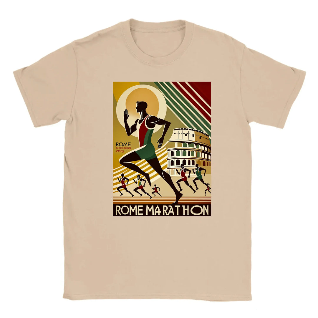 T-shirt featuring a graphic design inspired by the Rome Marathon