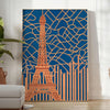 Art Deco Paris poster with stylized cityscape in orange and gray