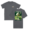 T-shirt featuring a graphic of a tennis player in action, with London landmarks in the background