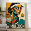 Wimbledon kubisma plakāts ar tenisa motīvu sarkanā un zaļā krāsā