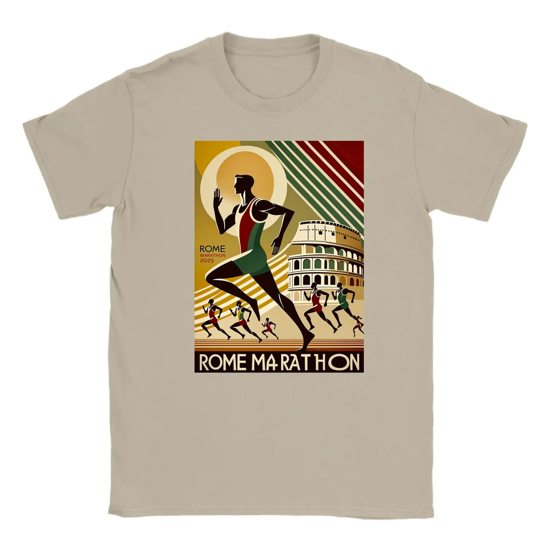 T-shirt featuring a graphic design inspired by the Rome Marathon