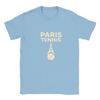 T-shirt featuring a minimalist design of the Eiffel Tower and a tennis racket