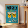 Illustration of a Whisky Sour cocktail with brown and green hues