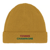 Embroidered beanie featuring a small tennis motif on a cotton fabric