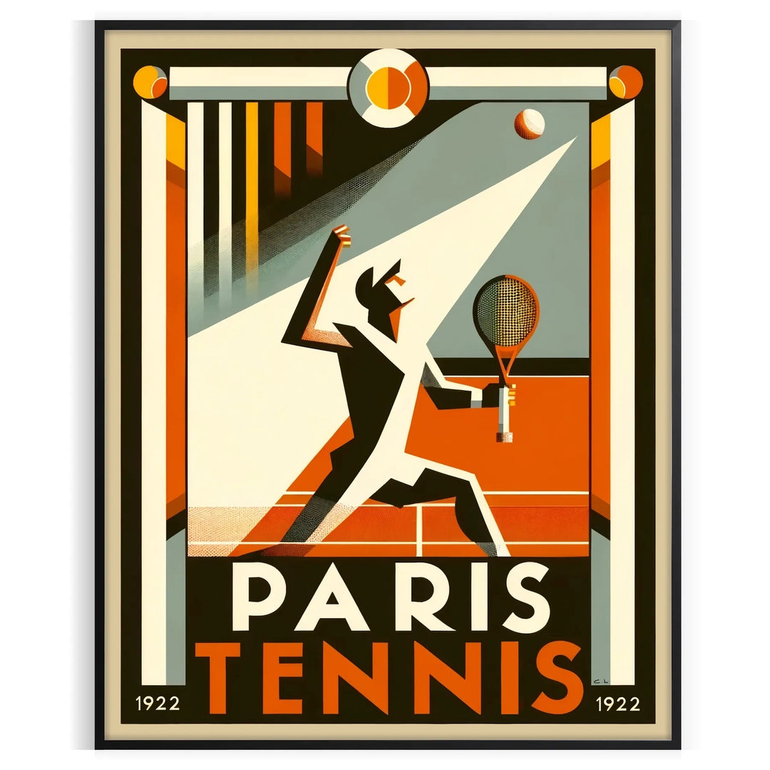 Art Deco style poster featuring tennis players at the 1924 Paris Olympics