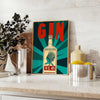 Stylized gin cocktail poster with orange and blue retro illustration