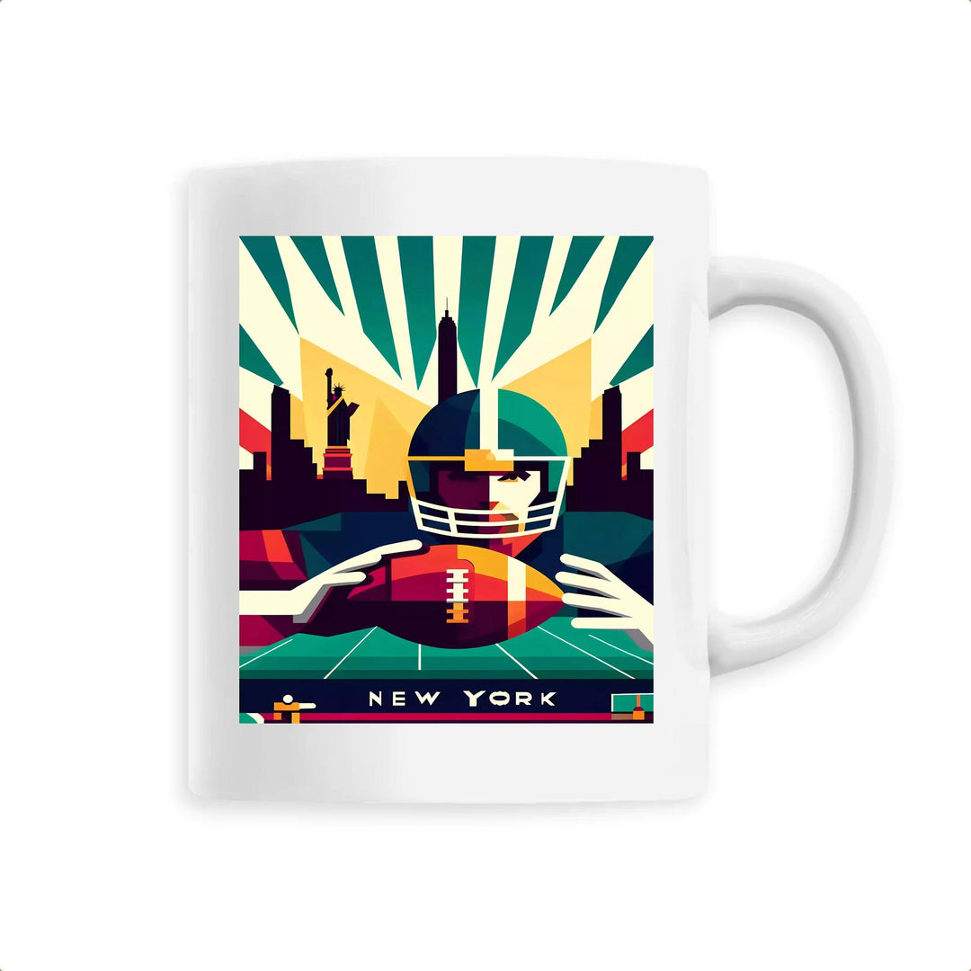 Ceramic mug showing New York football team graphic, ideal daily drinkware