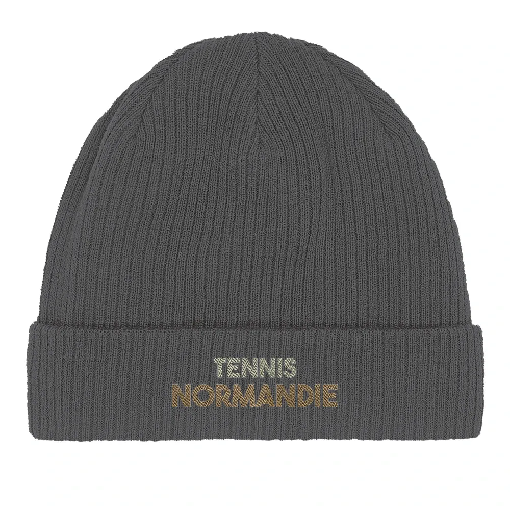Embroidered beanie featuring a Tennis Normandie design in a soft, casual style