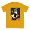 T-shirt featuring a graphic design of tennis elements and Paris landmarks