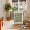 Poster showing William Morris botanical pattern in gray and orange