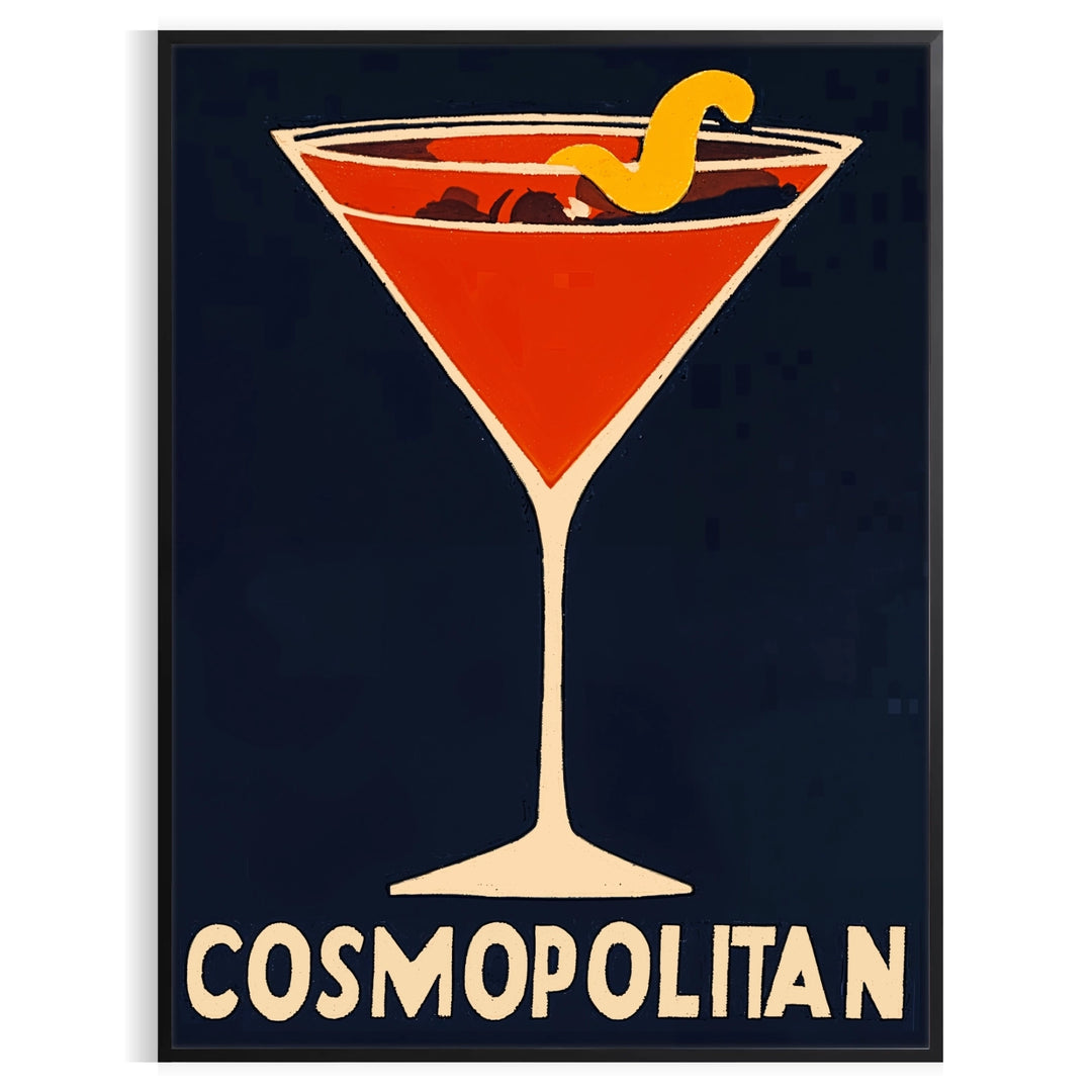 Colorful illustration of a Cosmopolitan cocktail with orange and gray splashes
