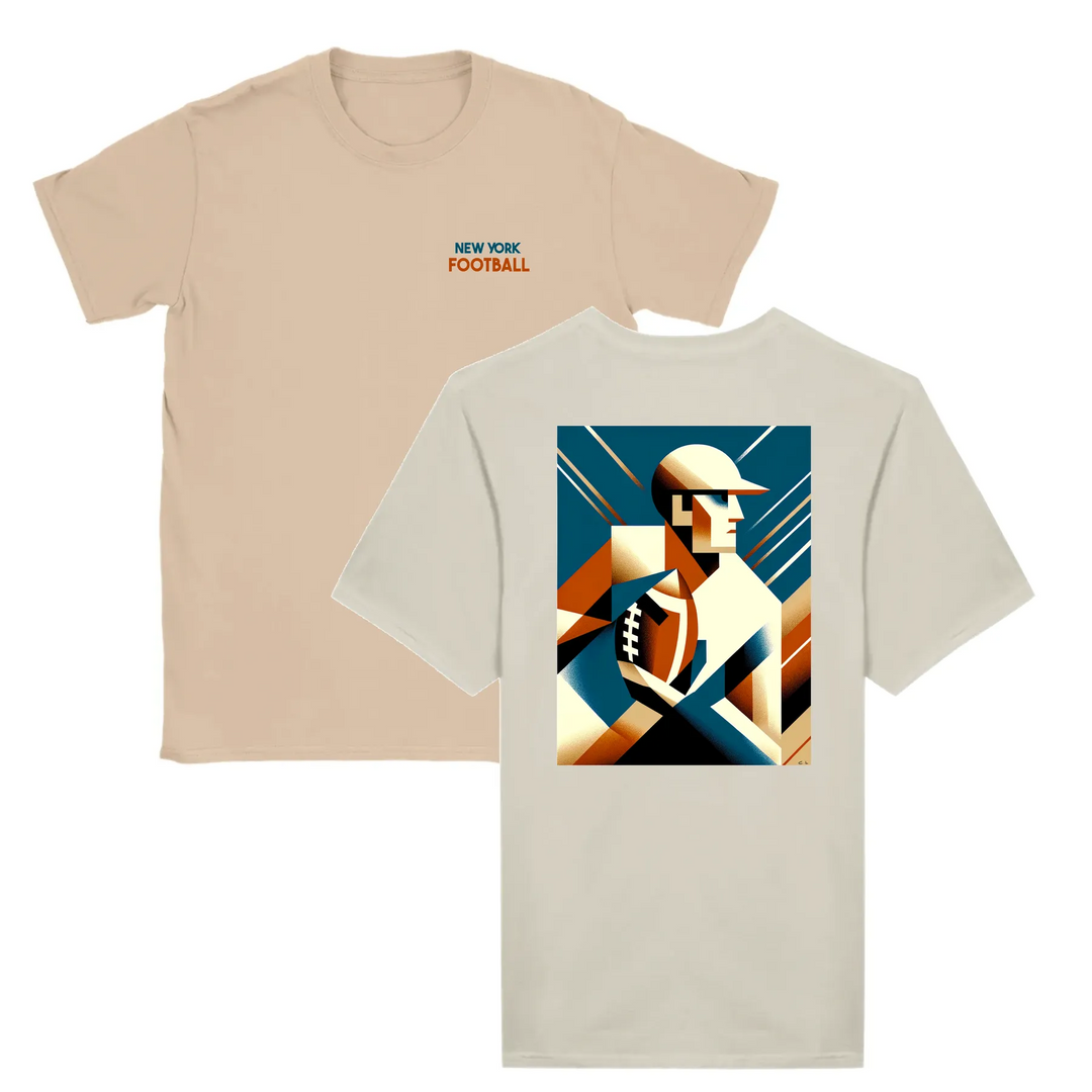 T-shirt featuring an illustration of an American football in action