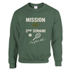 Crewneck sweater featuring 'Mission 2ème Semaine Tennis' text in bold font