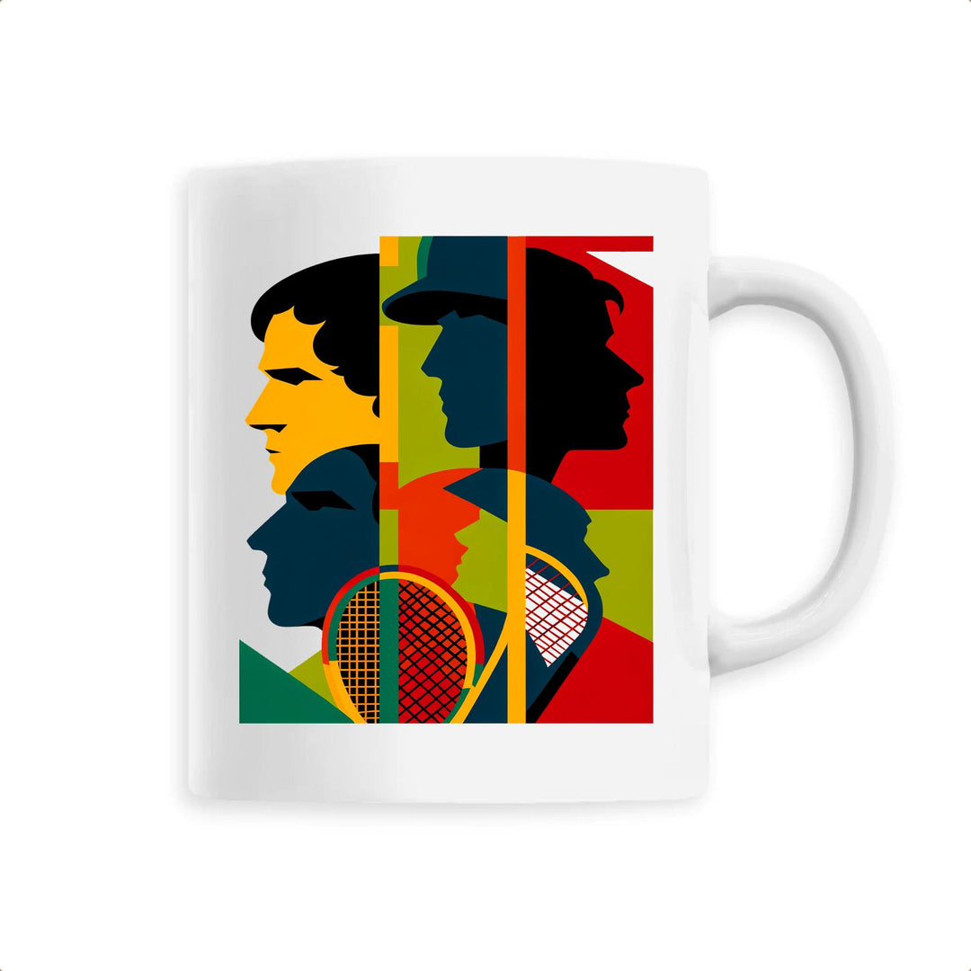 Ceramic mug printed with tennis tournament emblem and sporty design
