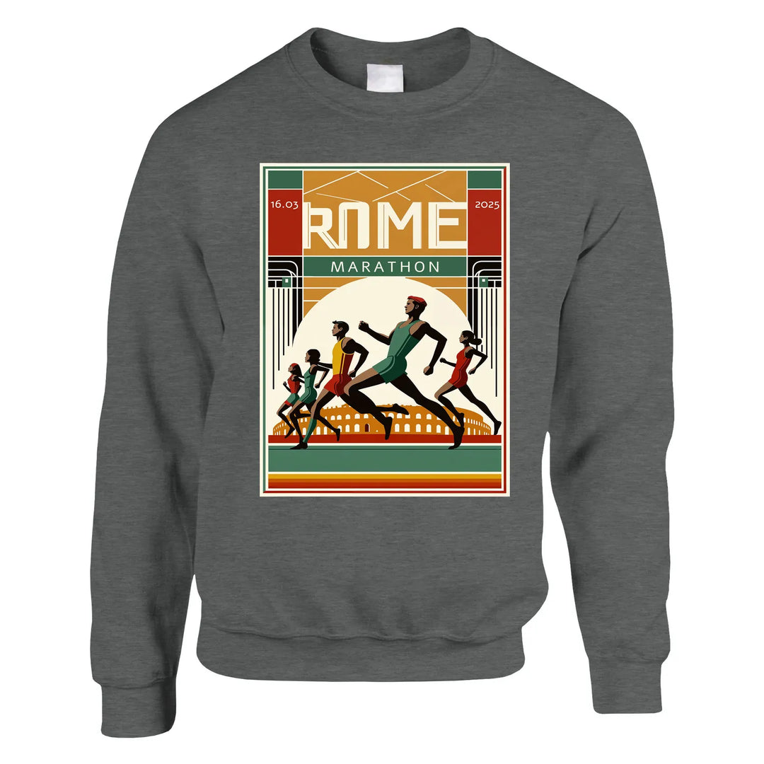 Crewneck sweater featuring a graphic of the Rome Marathon logo
