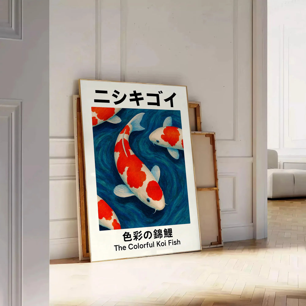 Watercolor illustration of koi fish in green and red hues