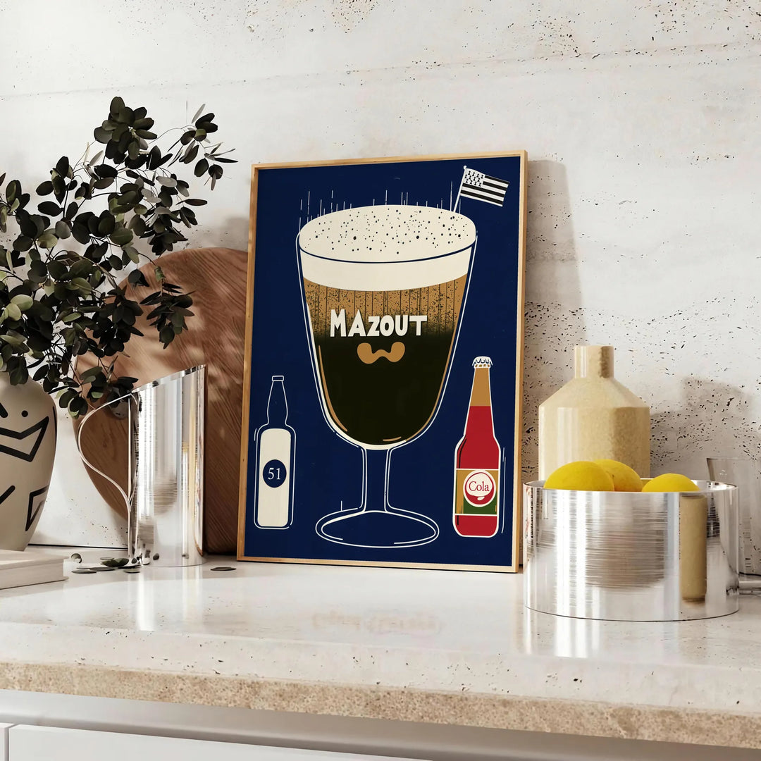 Gray and brown abstract cocktail artwork poster in minimalist modern style