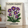 Poster showing London flower market botanical illustration in green and gray