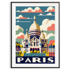 Vintage illustration of Sacré-Cœur in Paris, featuring orange and white tones
