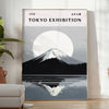 Mount Fuji poster in serene minimalist gray and blue landscape artwork
