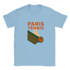 T-shirt featuring a graphic of the Eiffel Tower and a tennis racquet
