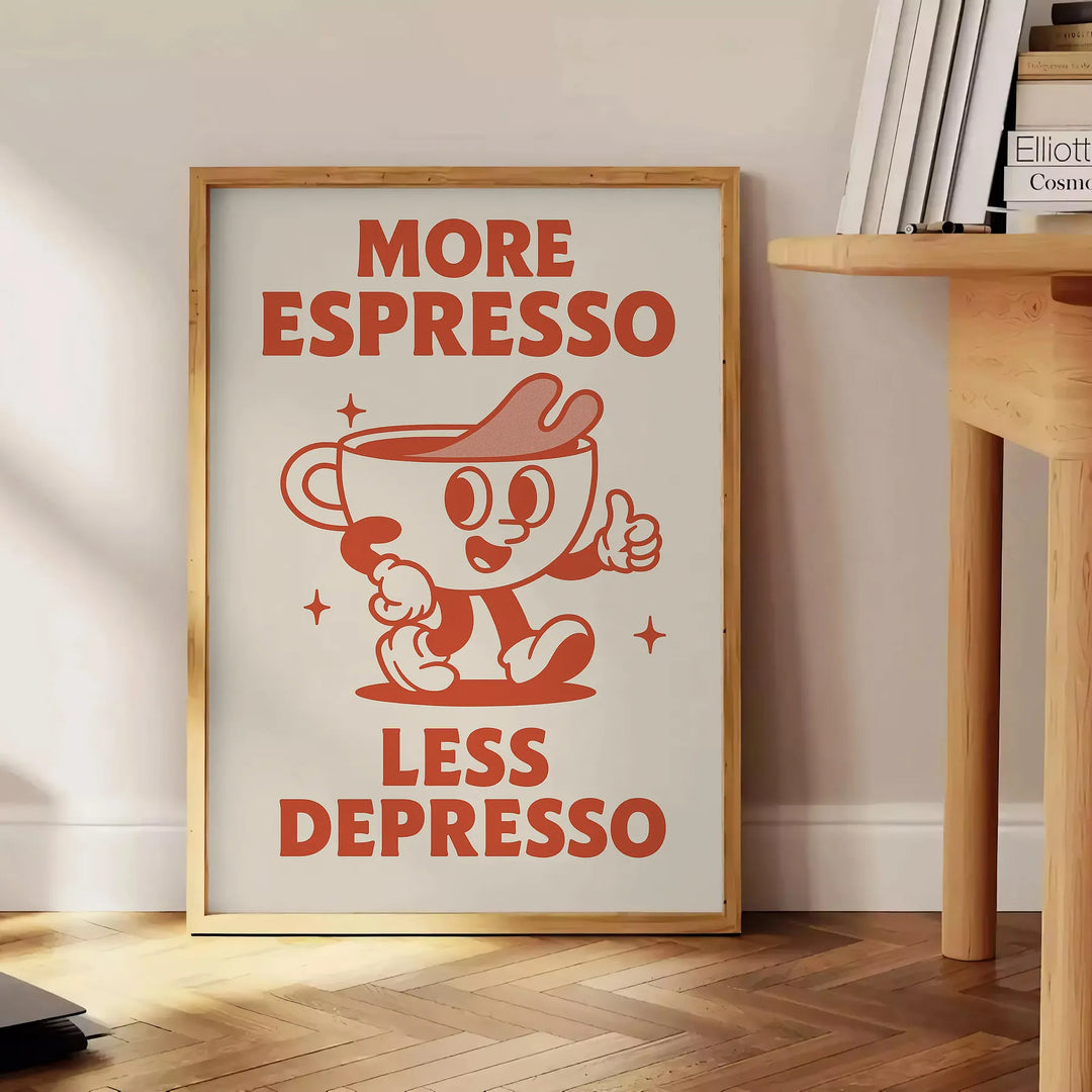 Gray and orange poster featuring modern typography with a coffee theme