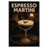 Black and gray stylized espresso martini cocktail poster with minimalist design