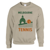 Unisex sweater featuring a retro tennis court graphic inspired by Melbourne
