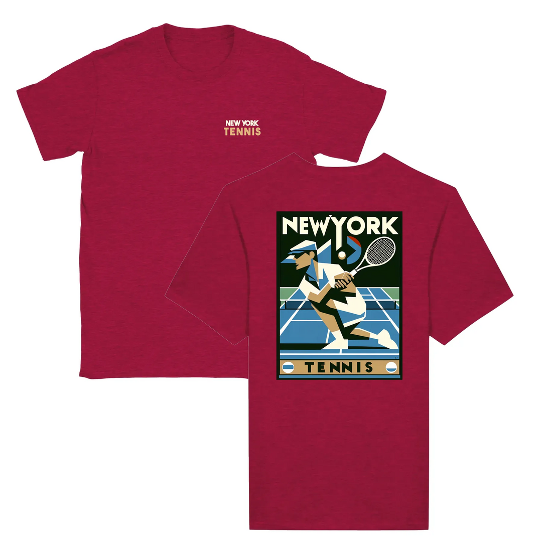 T-shirt featuring a graphic of a tennis player in New York