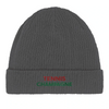 Embroidered beanie featuring a small tennis motif on a cotton fabric