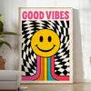 白とオレンジのタイポグラフィで書かれた「Good Vibes」のミニマリストポスター