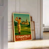 Vintage Chantilly golf poster with green and orange travel-style illustration