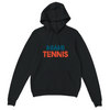 Hoodie featuring a graphic of Miami tennis courts with palm trees