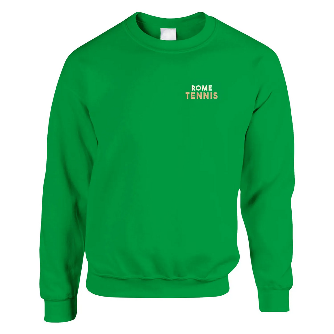 Unisex sweater featuring an embroidered design of tennis elements and 'Rome' text