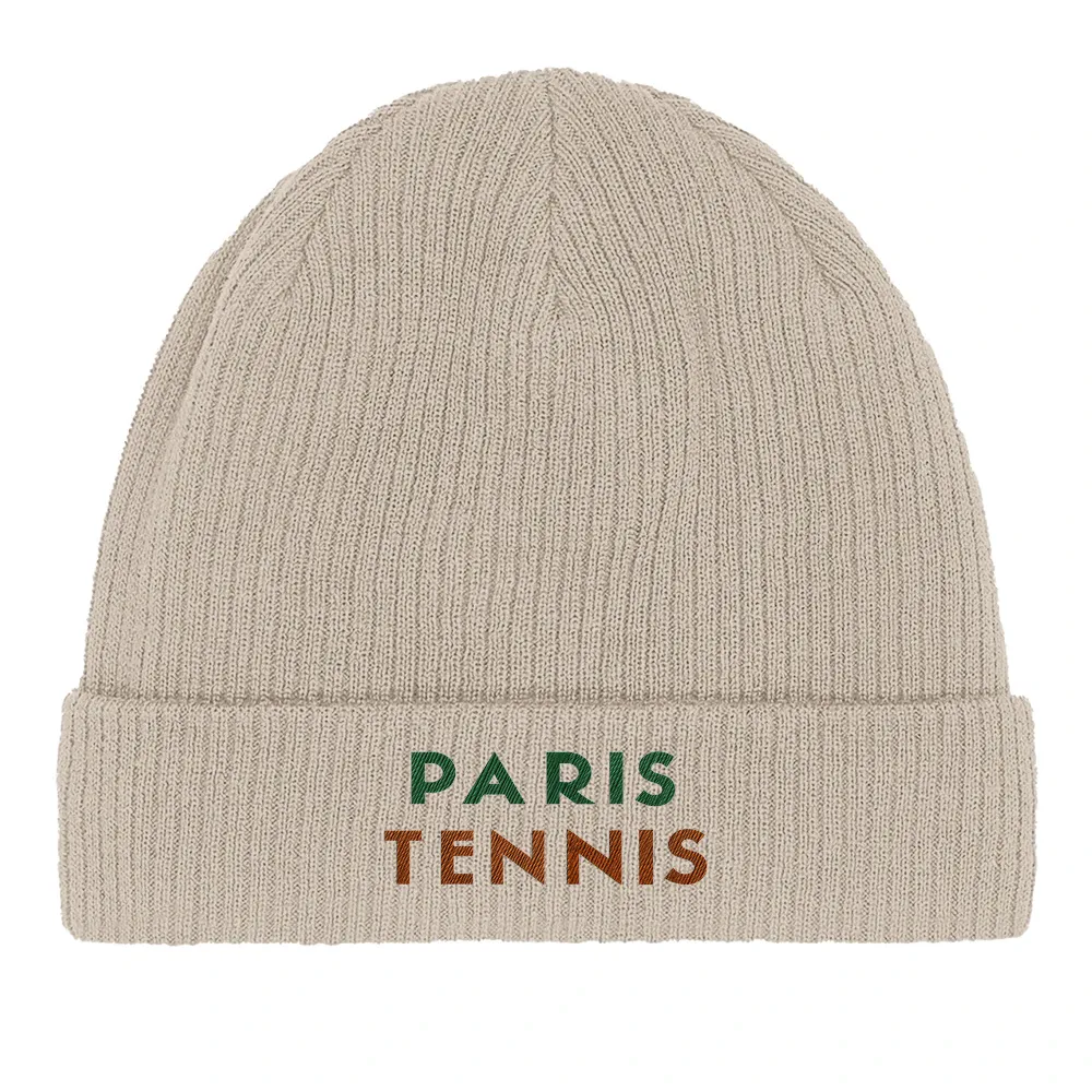 Embroidered beanie featuring a Paris Tennis 1 design in a playful style