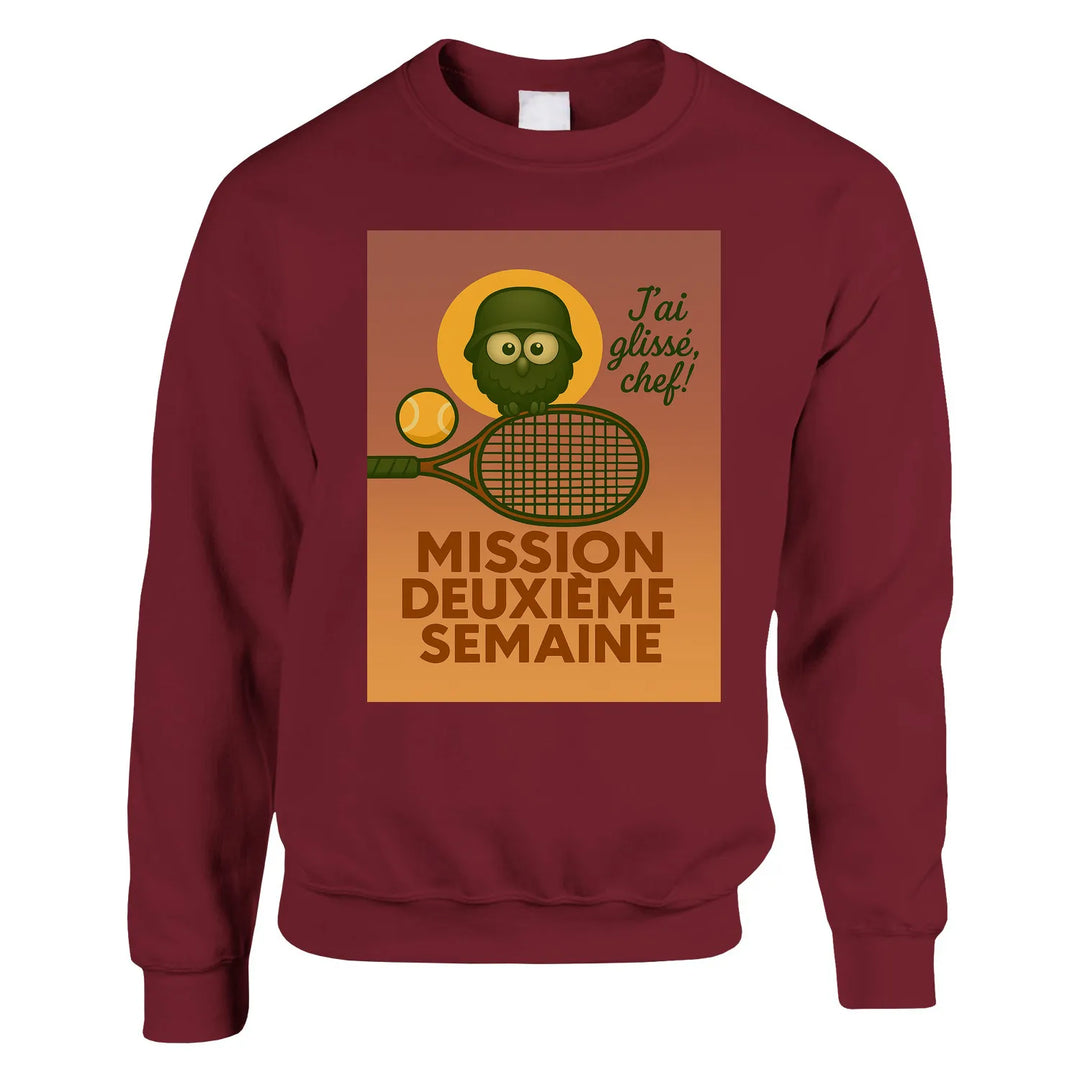 Unisexowy sweter z typograficznym wzorem inspirowanym Mission 2ème Semaine Tennis