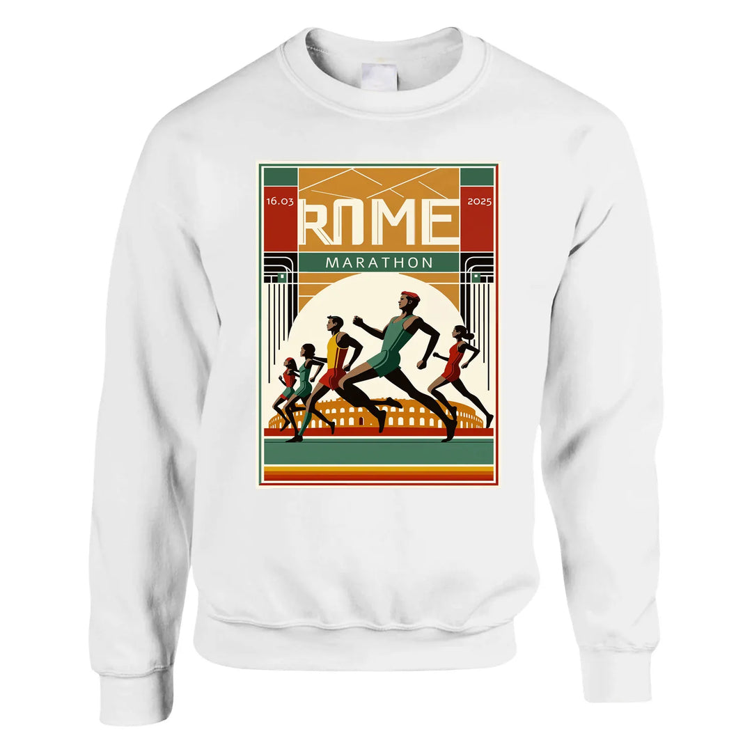 Crewneck sweater featuring a graphic of the Rome Marathon logo