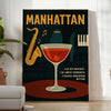 Black and gray Manhattan cocktail poster, minimalist bar illustration print