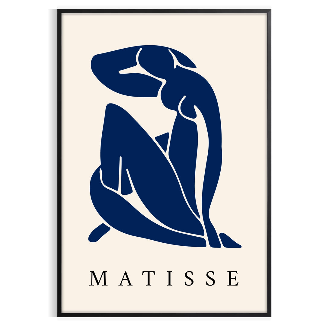 Abstract blue figure on a white and gray background in Matisse's Blue Nude II